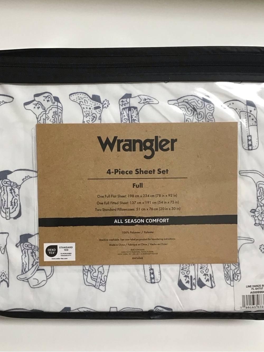 Wrangler FULL SHEET SET 4-pc Cowboy Hats Boots Western Ranch Line Dance Blue NEW - Picture 6 of 6